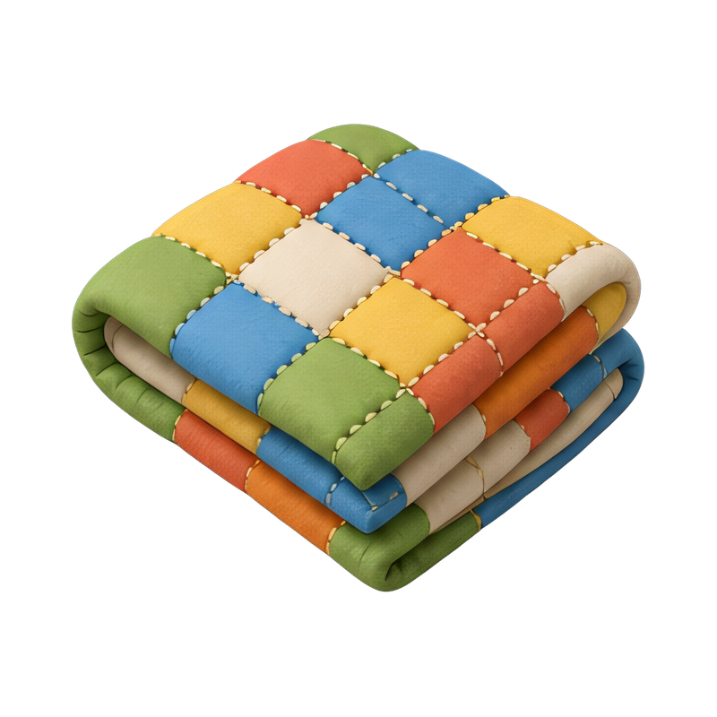 folded patchwork quilt display