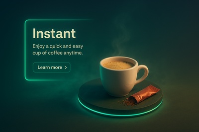 3D Instant Coffee Scene with Neon Accents