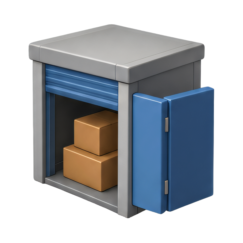 Open storage unit with contents