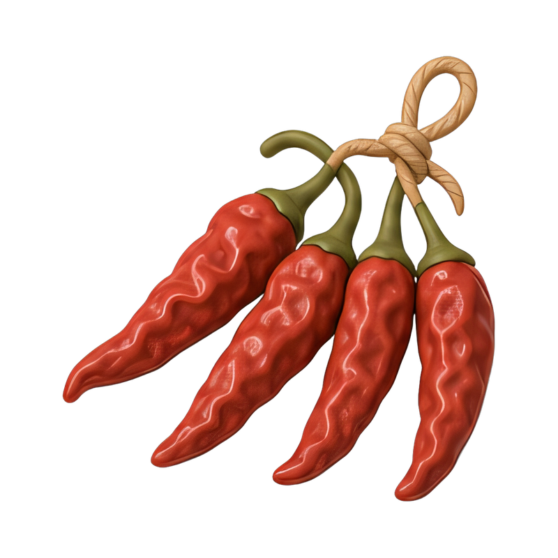 dried chili peppers on string