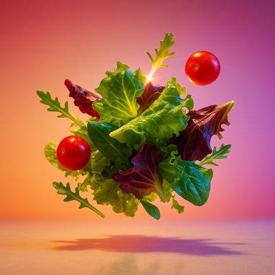 Dynamic Realistic Salad Still Life with Vibrant Colors