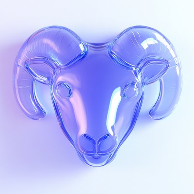 Stylized 3D Representation of a Ram Head in Glass Effect