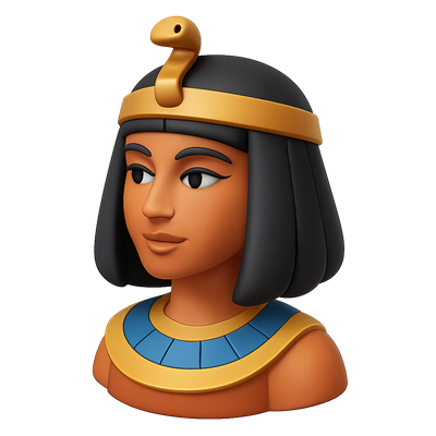 Stylized 3D Icon of Cleopatra with Isometric Design