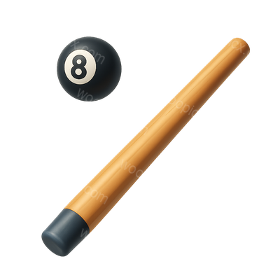 3D Billiard Cue Icon with Eight Ball Visuals