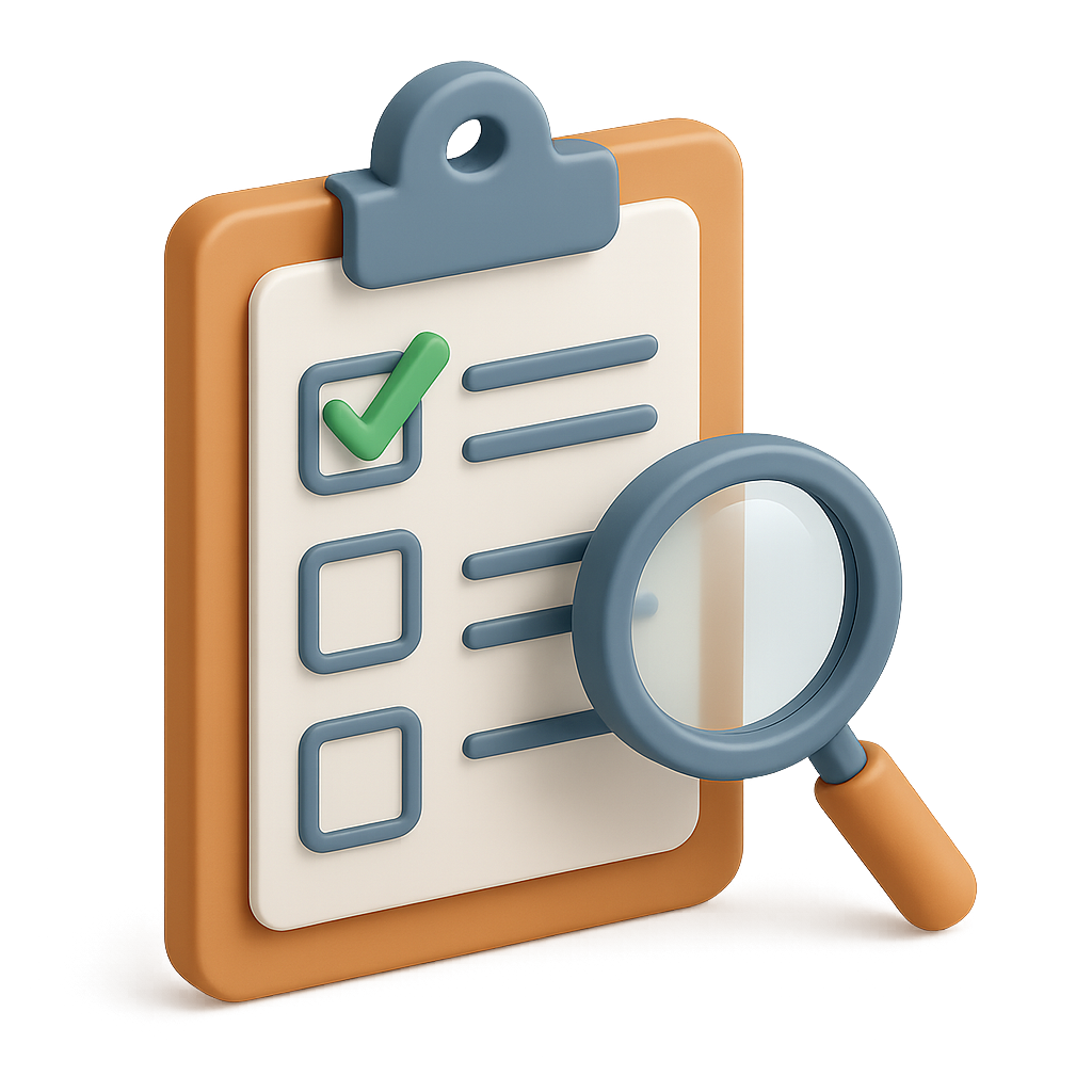 3D Checklist Icon with Magnifying Glass for Task Management - Woopicx