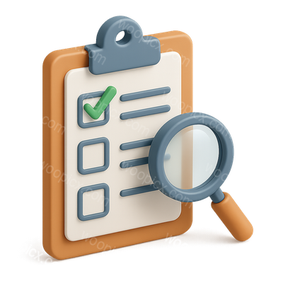 3D Checklist Icon with Magnifying Glass for Task Management