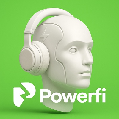 3D Headphone Model with Powerfi Logo on Green Background