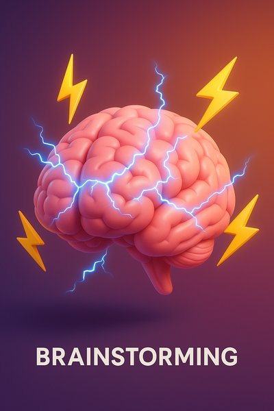 Energetic 3D Cartoon Brainstorming Concept with Lightning