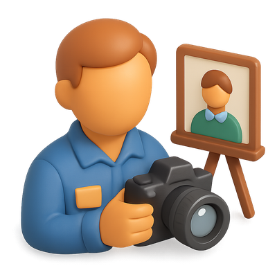 3D School Photographer Icon with Camera and Portrait