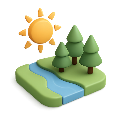 Charming Sunlit River and Trees Icon in 3D