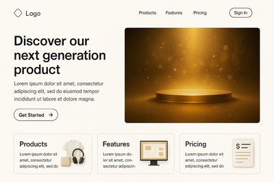 Elegant Landing Page Design with Gold Backdrop