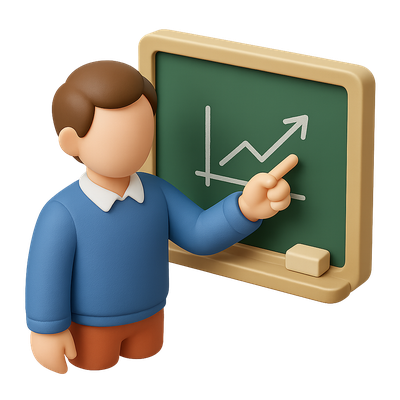 3D Teaching Icon with Graph and Chalkboard