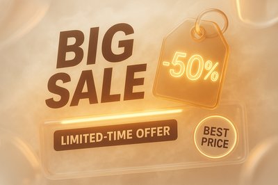 Promotional Sale Banner with Bold Typography and Discount Tag