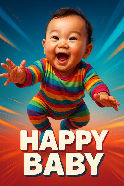 Cheerful Asian Baby in Colorful Attire with Dynamic Background