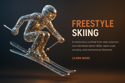 Hyperrealistic Freestyle Skiing Icon with Glowing Details