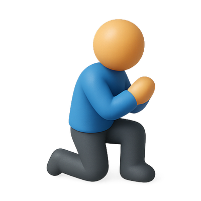 3D Icon of a Kneeling Person in Blue Shirt