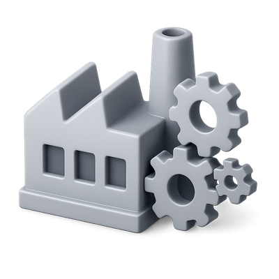 3D Factory Icon with Gears in Isometric View