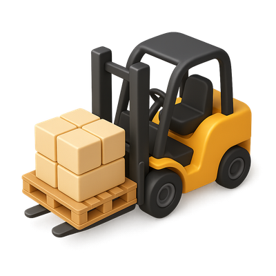 Stylized 3D Forklift Icon with Pallets