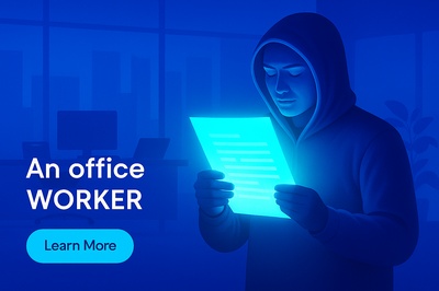 Office Worker Holding Glowing Documents in a Modern Workspace
