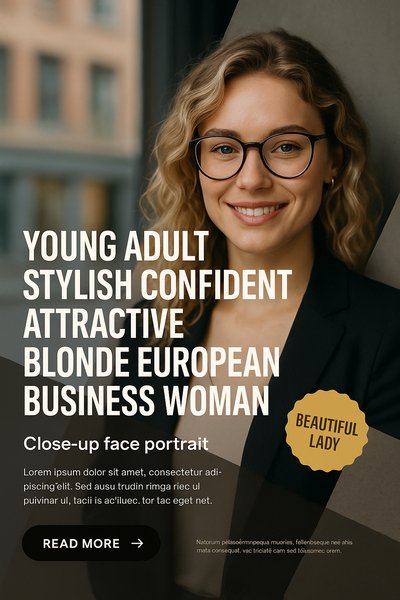 Stylish Blonde Business Woman Portrait with Design Elements