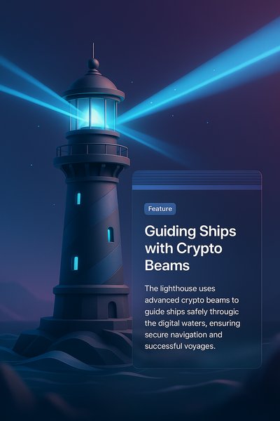 Futuristic Lighthouse Guiding Ships with Crypto Beams