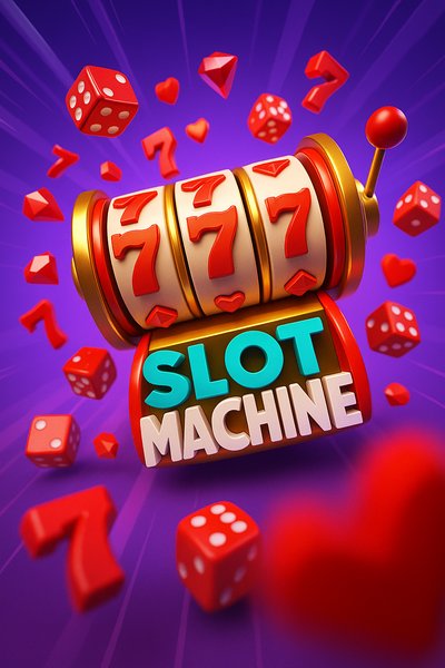 Dynamic Slot Machine Illustration with Bold Text Design