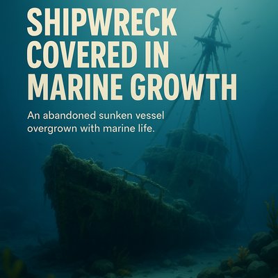 Shipwreck Covered in Marine Growth Underwater Scene