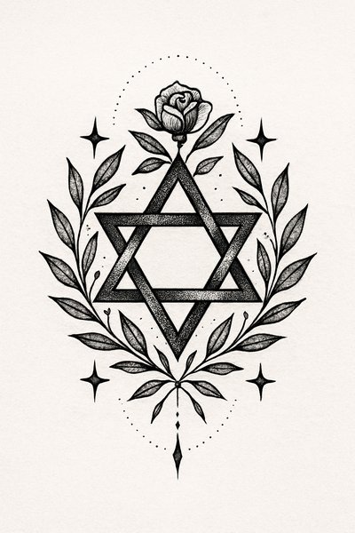Intricate Floral Star of David Illustration