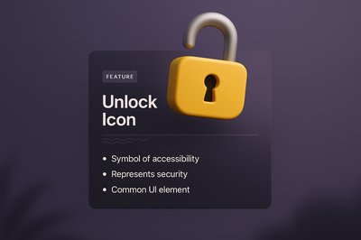 3D Unlock Icon with Modern Design Elements
