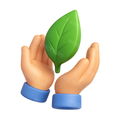 3D Leaf Icon with Hands Holding It in Isometric View