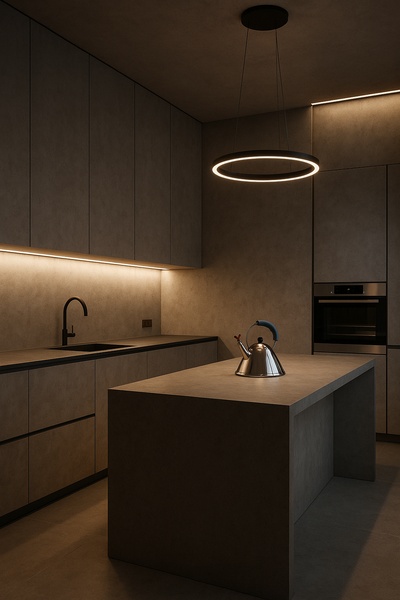 Modern Minimalist Kitchen with Soft Lighting