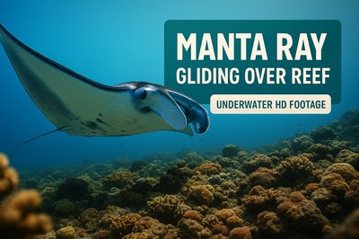 Underwater Scene Featuring Manta Ray Over Coral Reef