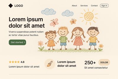 Minimalist Landing Page Design with Children Illustration