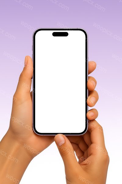 Purple Phone Held in Hands with Blank Screen