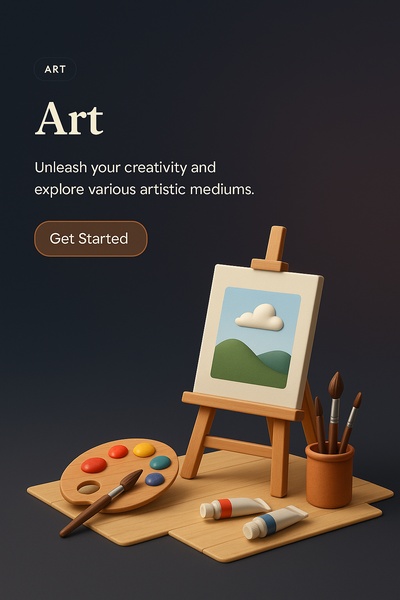 3D Art Scene with Creative Elements and Dark Background