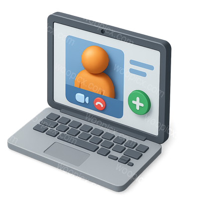 3D Icon of a Video Call on Laptop Screen