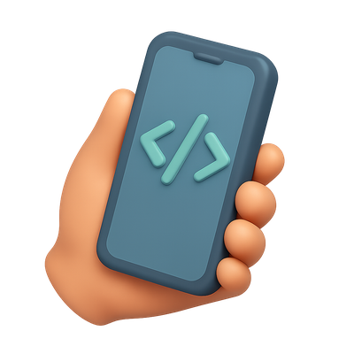 3D Smartphone Icon in Hand with Coding Symbols