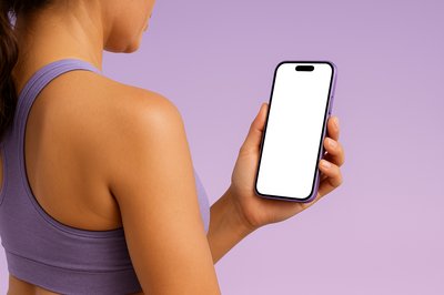 Dynamic Side View of a Woman Holding a Purple Phone