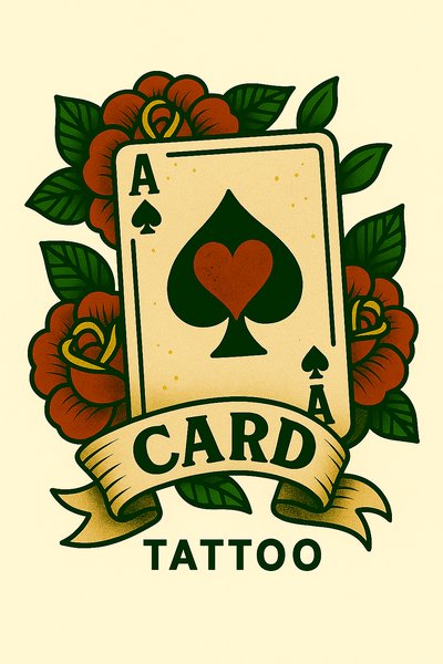 Illustrative Tattoo Design Featuring Playing Card and Roses