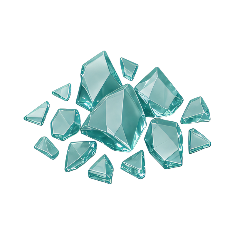 scattered broken glass pieces