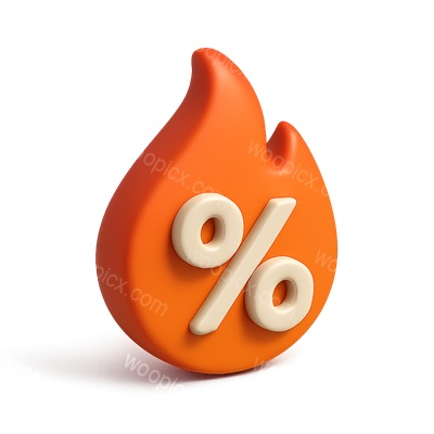 3D Flame Icon with Percentage Symbol in Isometric View