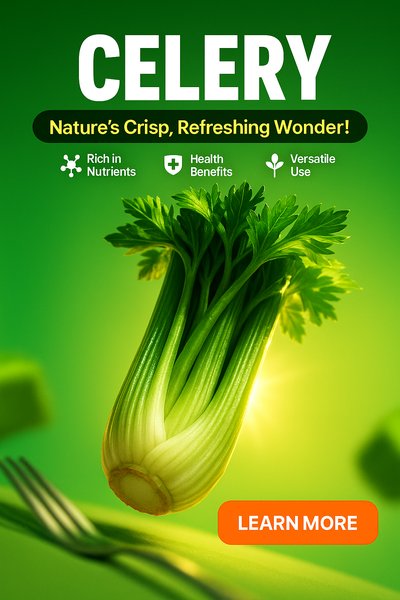 Dynamic Celery Scene with Bold Typography and Engaging Design