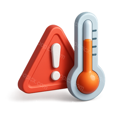 3D Temperature Warning Icon with Alert Symbol