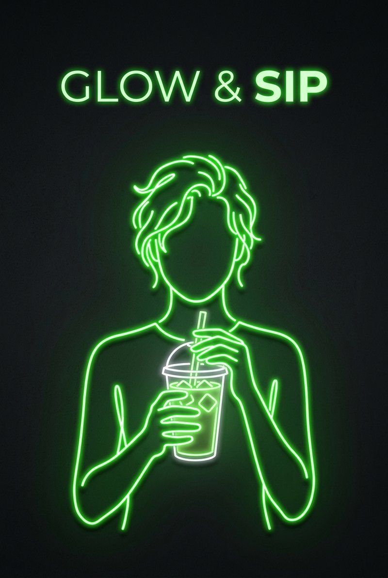 neon matcha drink illustration