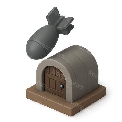 Stylized 3D Bomb Shelter Icon with Isometric Design