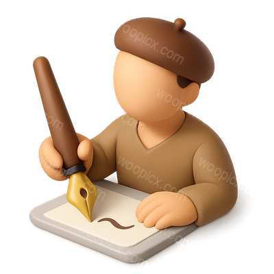 Stylized 3D Calligrapher Icon with Pen and Paper