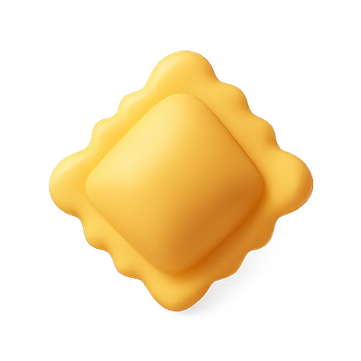 3D Render of a Yellow Ravioli with Textured Edges