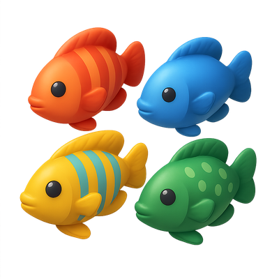Vibrant 3D Cichlid Fish Icons in Isometric View