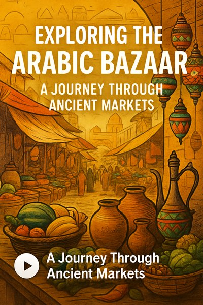 Illustrative Artwork of an Arabic Bazaar with Vibrant Market Scene