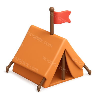 3D Icon of a Tent with Flag in Isometric View